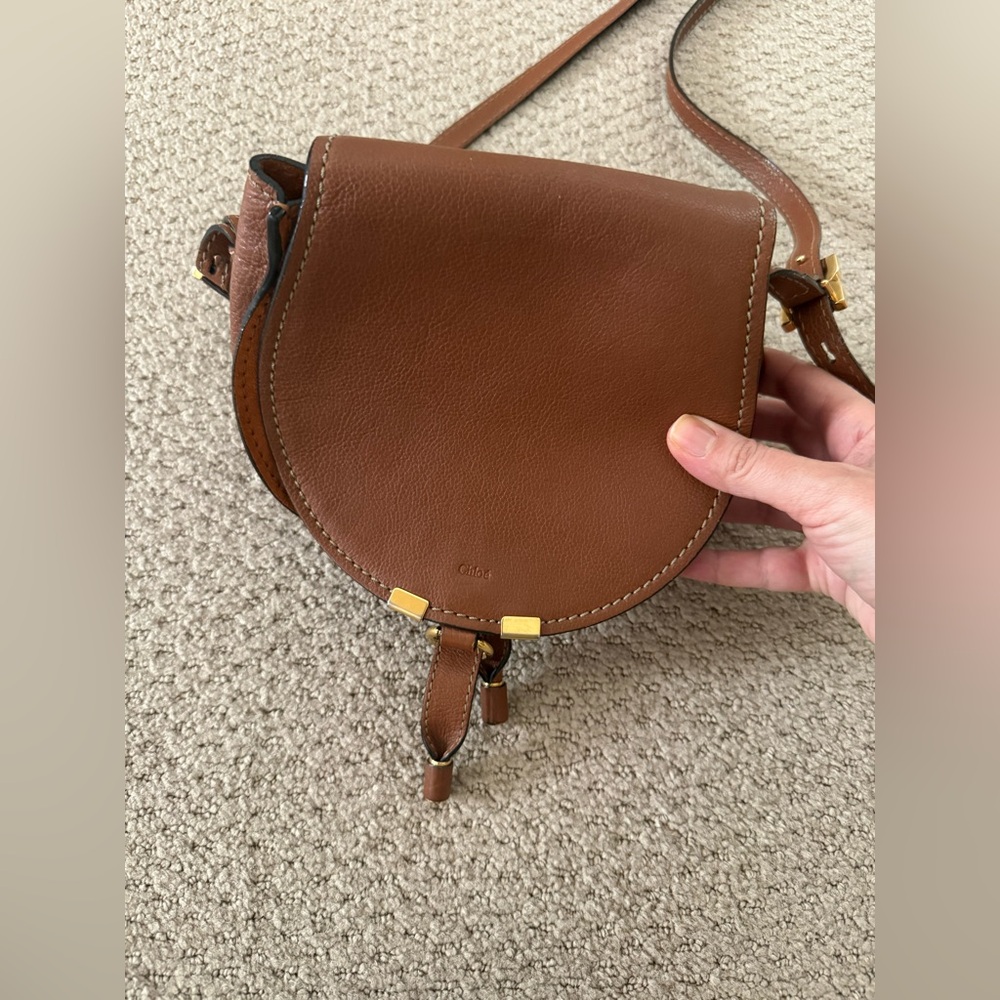 Chloé Marcie Crossbody Bag Small Saddle Leather Chestnut Brown Gold Hardware